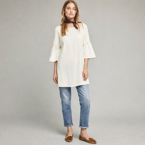 Moth by Anthropologie Chester Bell Sleeve Tunic Sweater Dress Cream Size Small